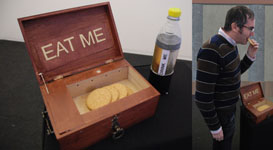 The virtual room(top), eat me and drink me (middle), Visitor eating the cookie (bottom).