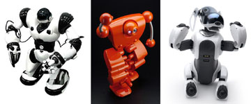 Popular robots — Robosapien, Nuvo, and Aibo