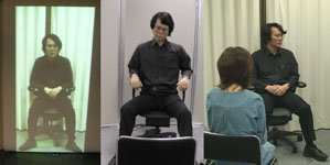 the three experimental condition: video (left), android (middle), and human (right)